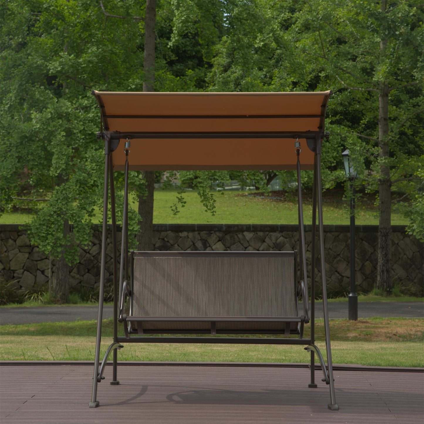 Outdoor Porch Swing with Adjustable Canopy and Durable Steel Frame