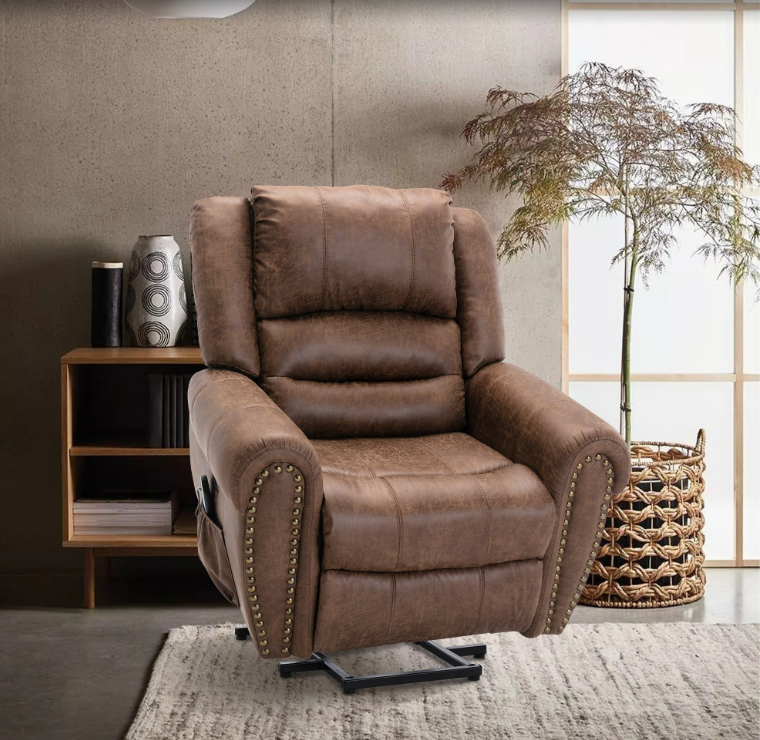 Leather Rivet Power Lift Recliner Chair with Massage and USB Port
