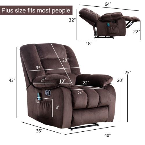 Overstuffed Massage Recliner Chairs with Heat and Vibration