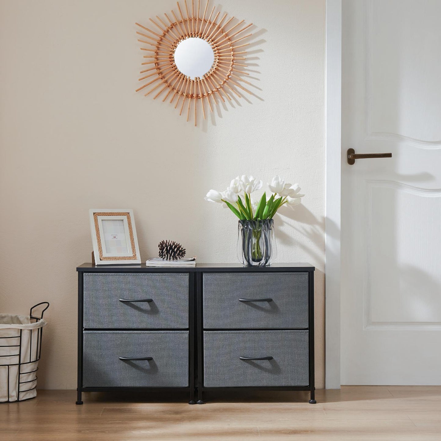 Fabric Dresser with 2 Drawers, Nightstands with Adjustable Feet