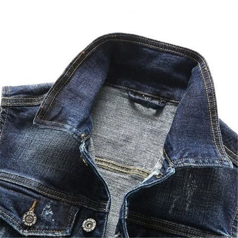 New Men's Denim Vest Fashion Sleeveless Jackets Men Causal Streetwear Jeans Vests Coats Turn Down Collar Denim Outerwear Man