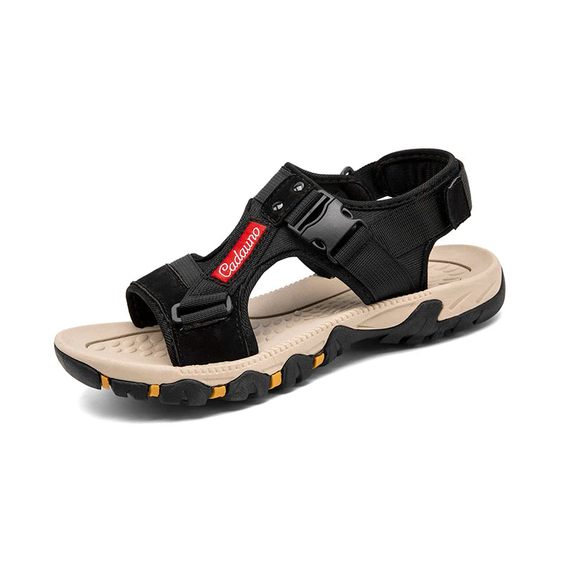 LETCOMFIT Men’s T-Strap Split Leather Sandals
