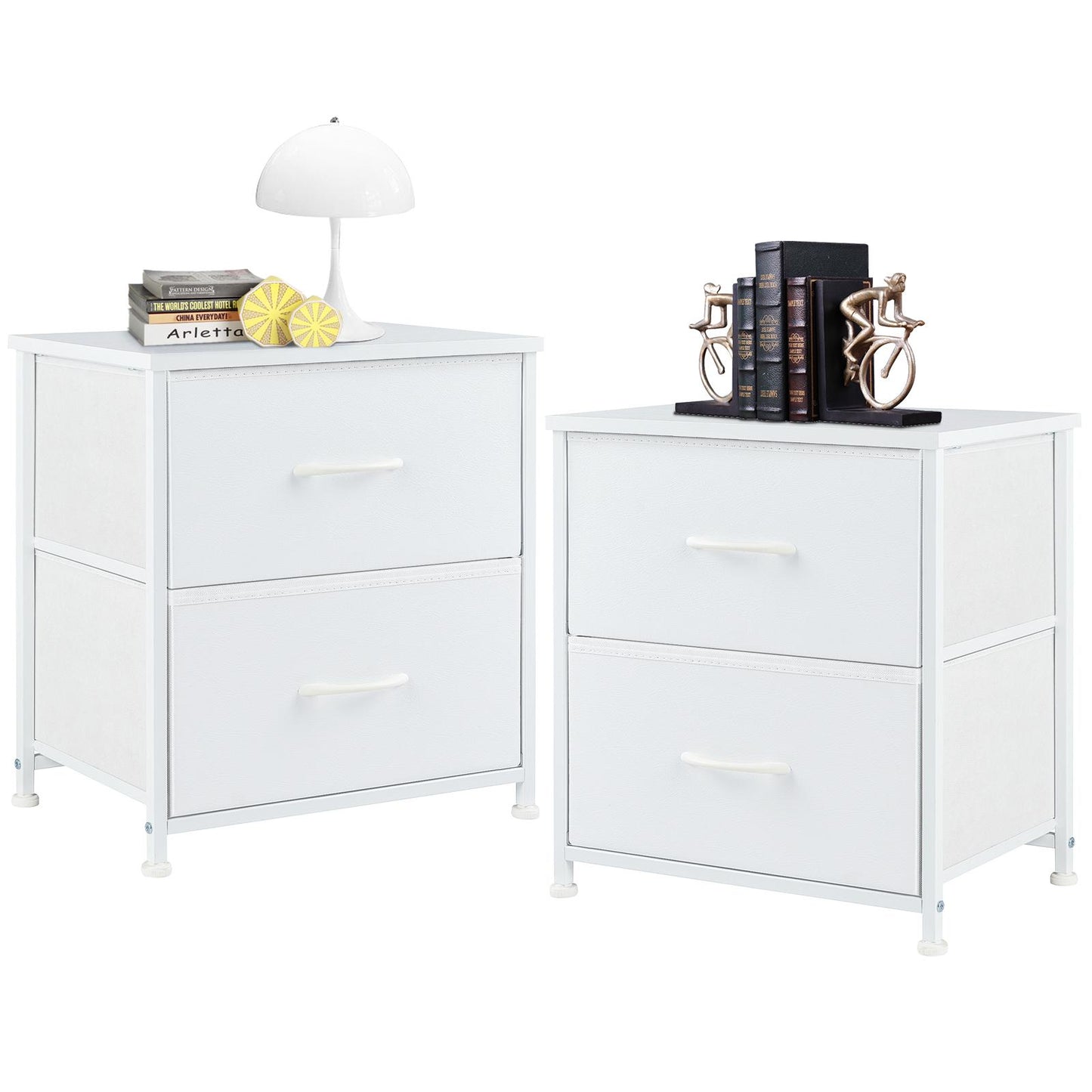 Fabric Dresser with 2 Drawers, Nightstands with Adjustable Feet