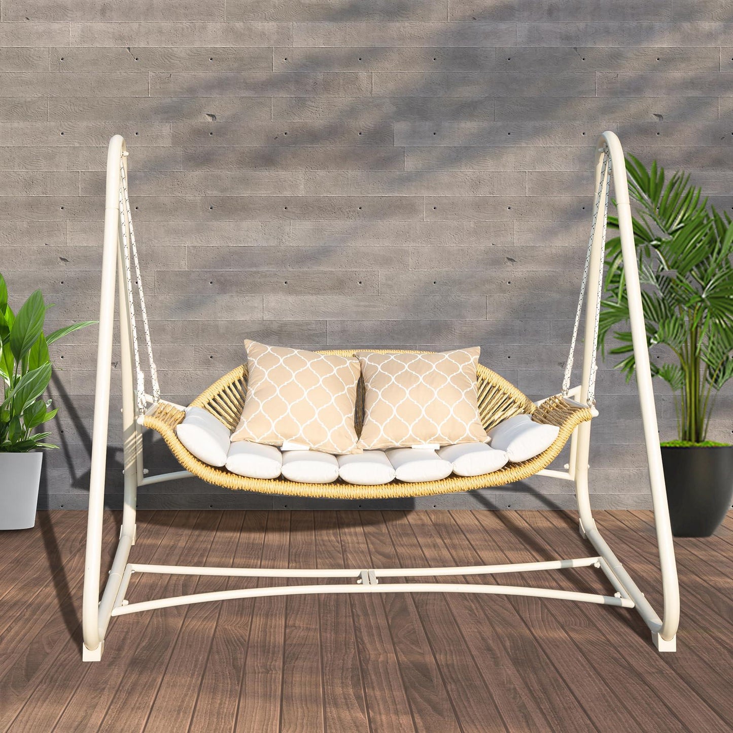 2-Seat Hanging Swing Chair with Thickened Cushions and Pillow