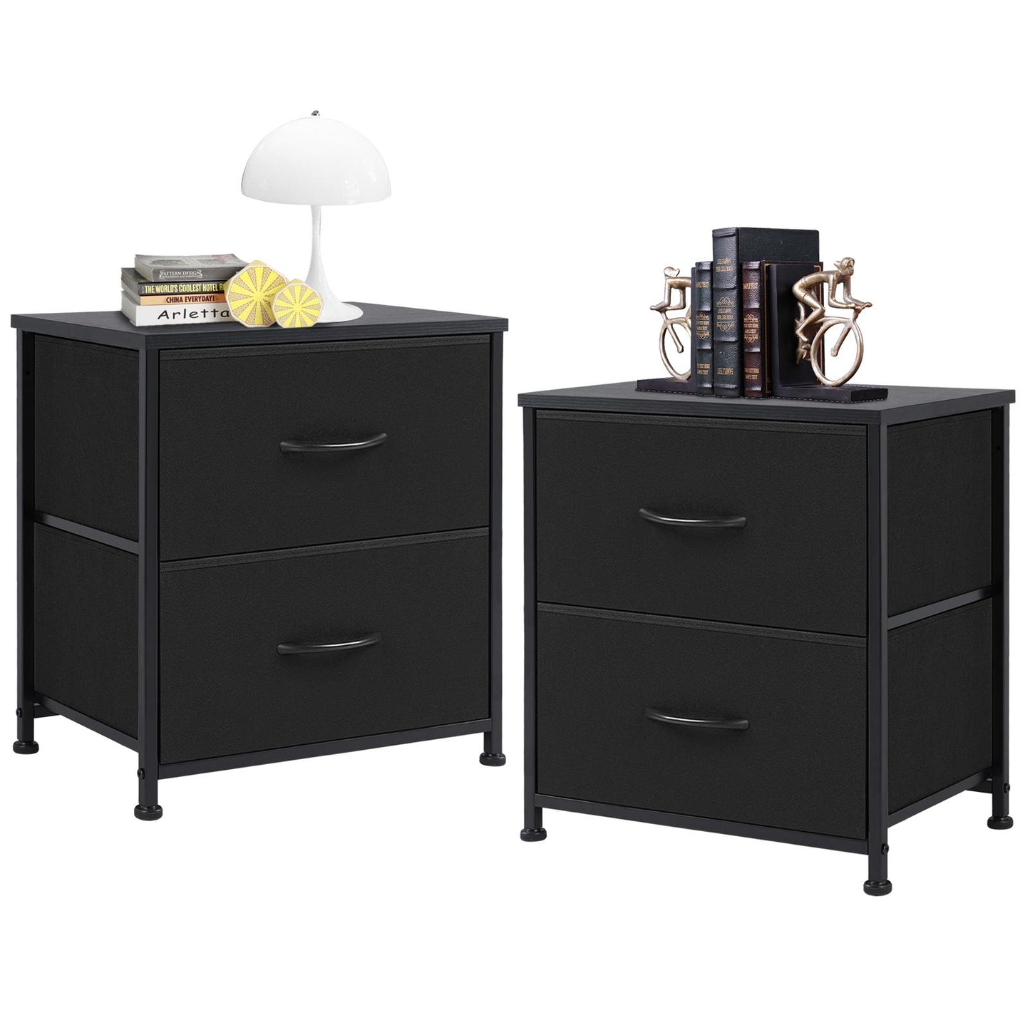 Fabric Dresser with 2 Drawers, Nightstands with Adjustable Feet