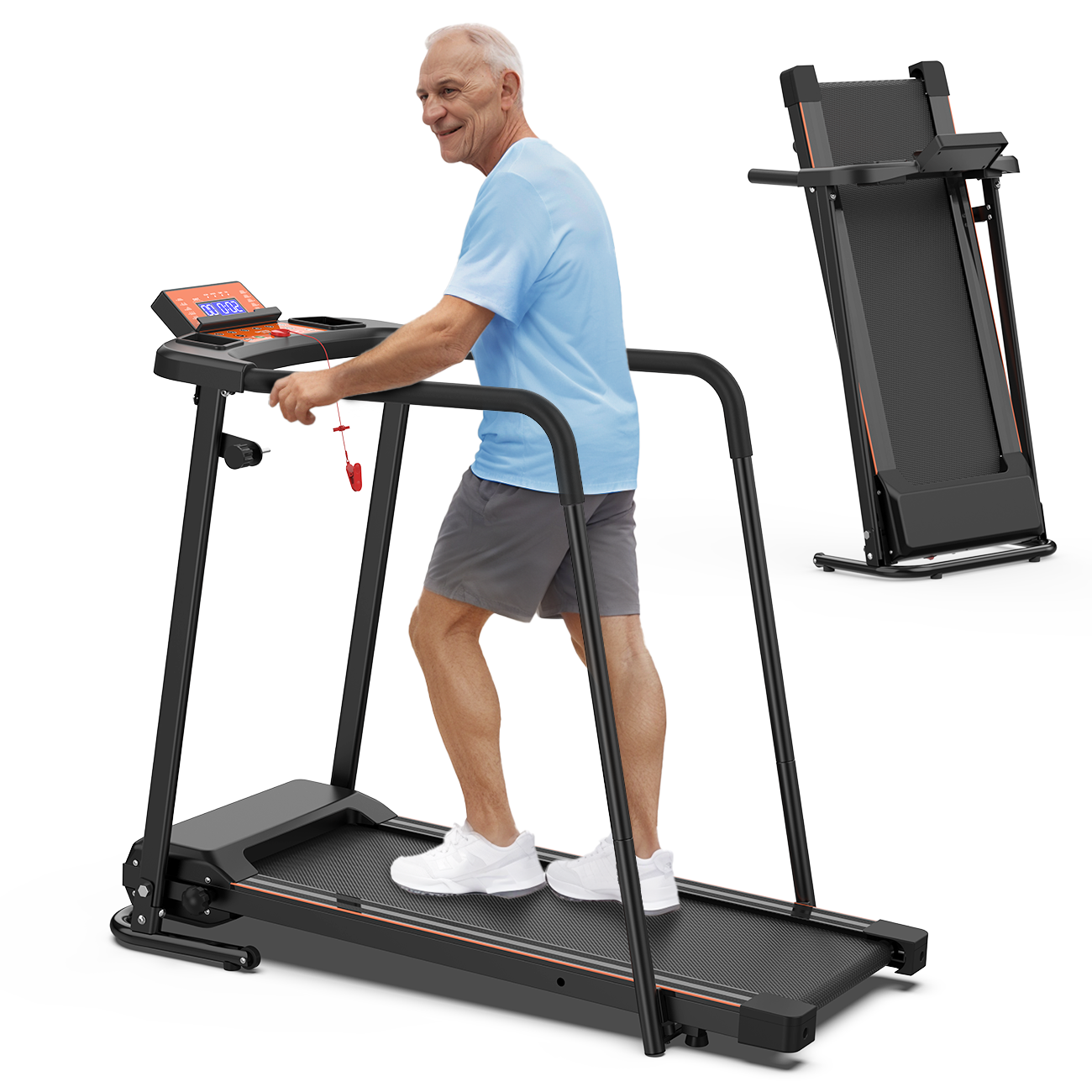 Walking Treadmills for Home, Extended Handrails for Recovery Fitness