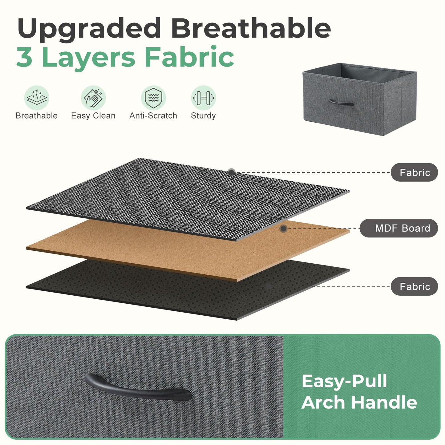 Fabric Dresser with 2 Drawers, Nightstands with Adjustable Feet