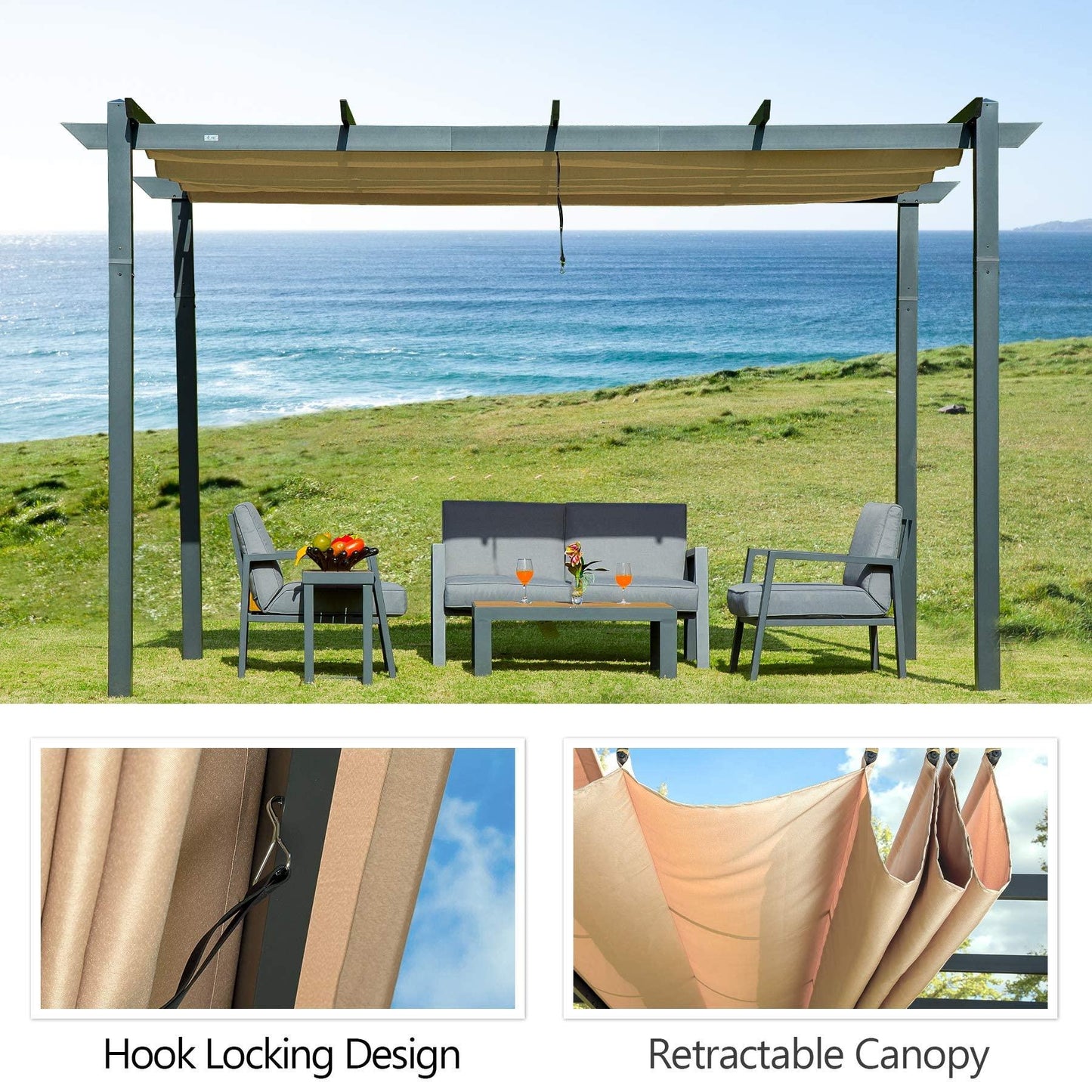 Outdoor Retractable Pergola with Weather-Resistant Canopy Aluminum