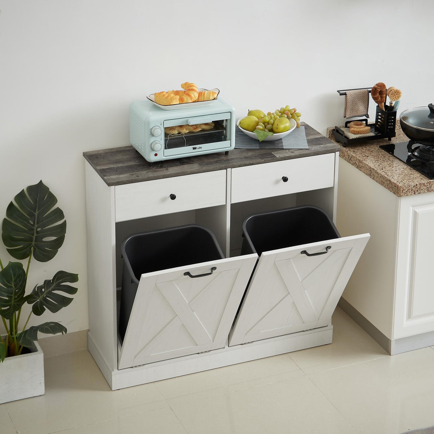 Double Tilt Out Trash Cabinet, Freestanding Trash Can Cabinet
