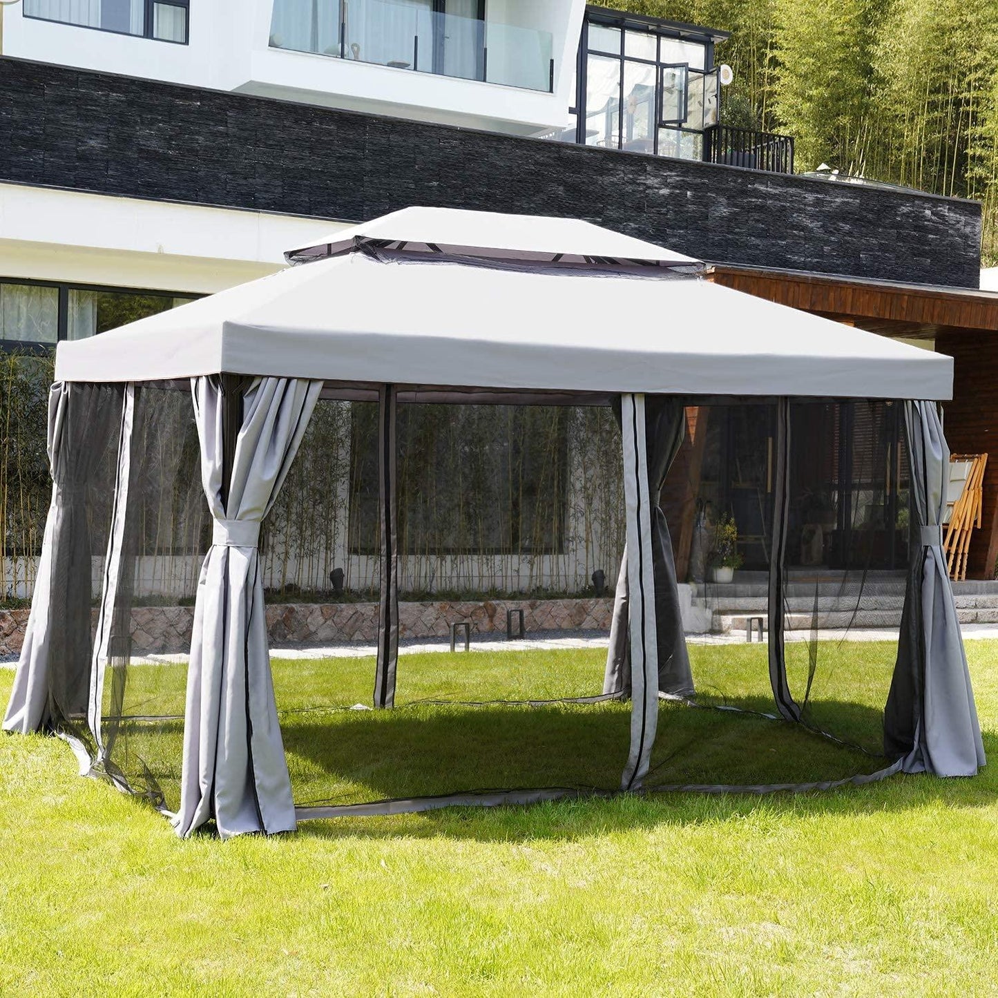 SR Gazebo for Patios Outdoor Gazebo with Mosquito Netting and Curtains Outdoor Deck Backyard