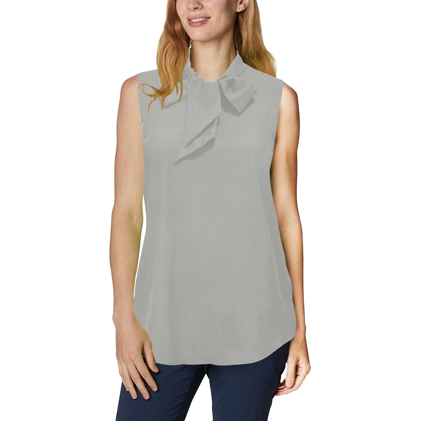 Bow-V Neck Sleeveless Shirt