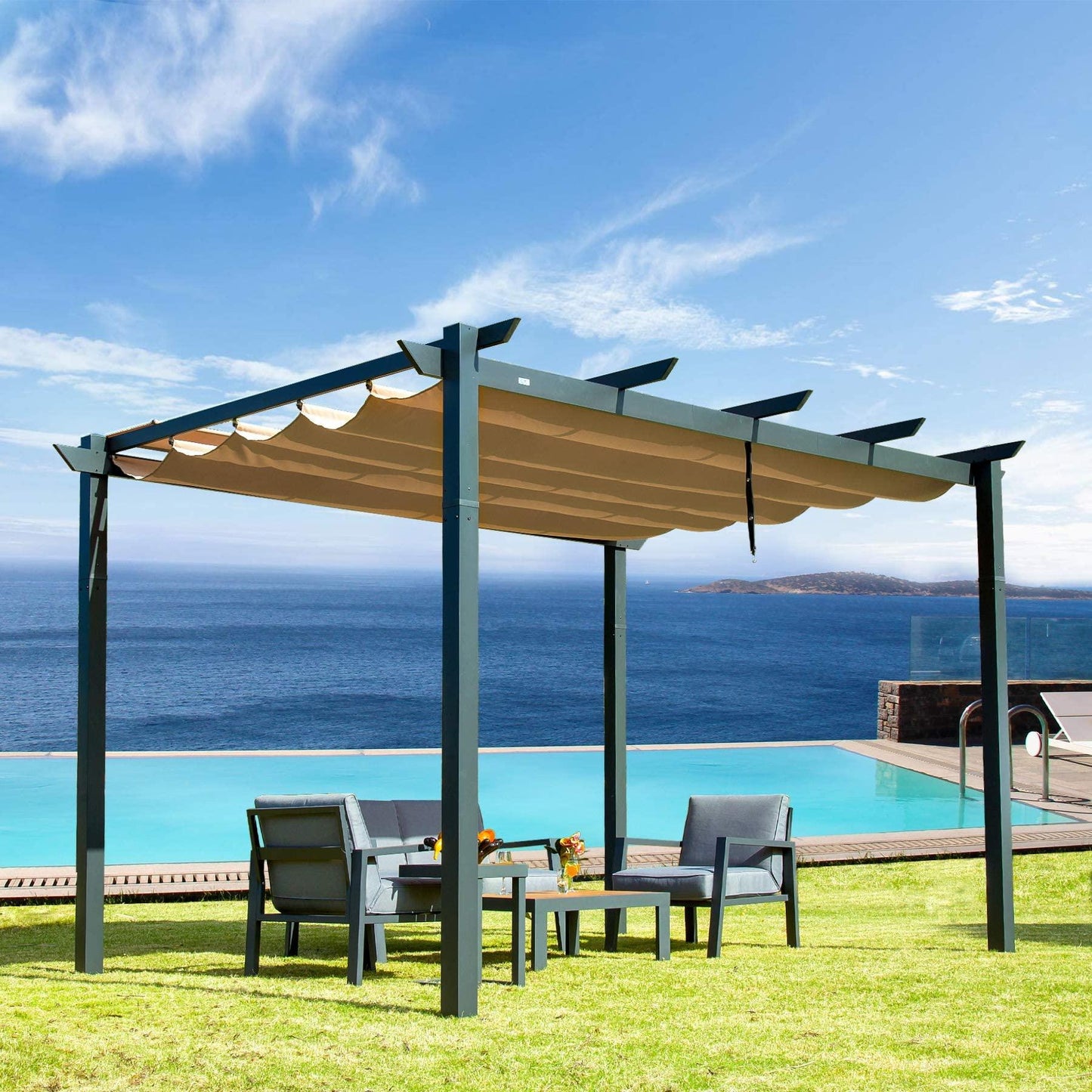 Outdoor Retractable Pergola with Weather-Resistant Canopy Aluminum