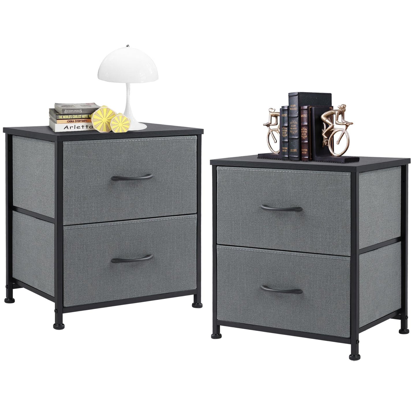 Fabric Dresser with 2 Drawers, Nightstands with Adjustable Feet