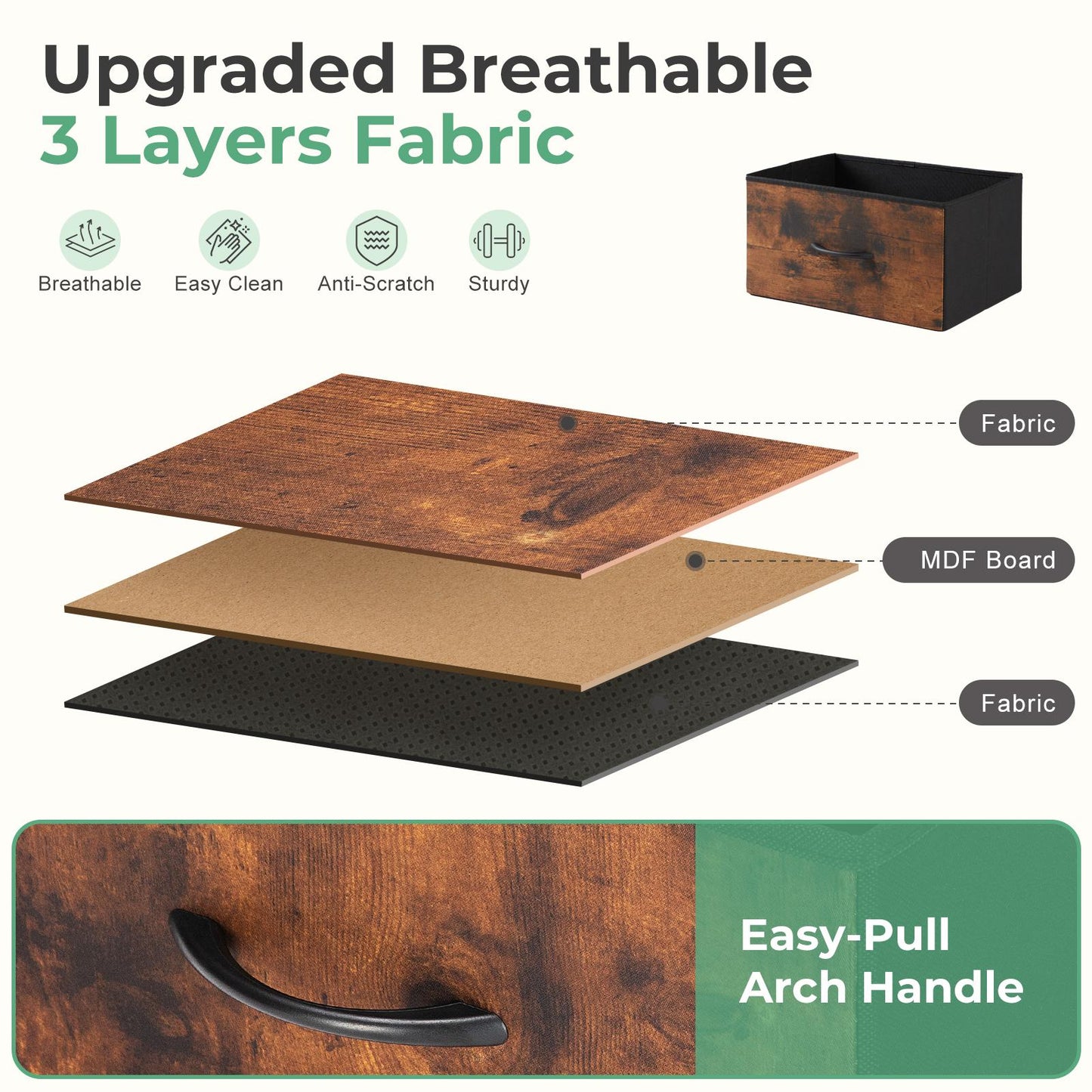 Fabric Dresser with 2 Drawers, Nightstands with Adjustable Feet