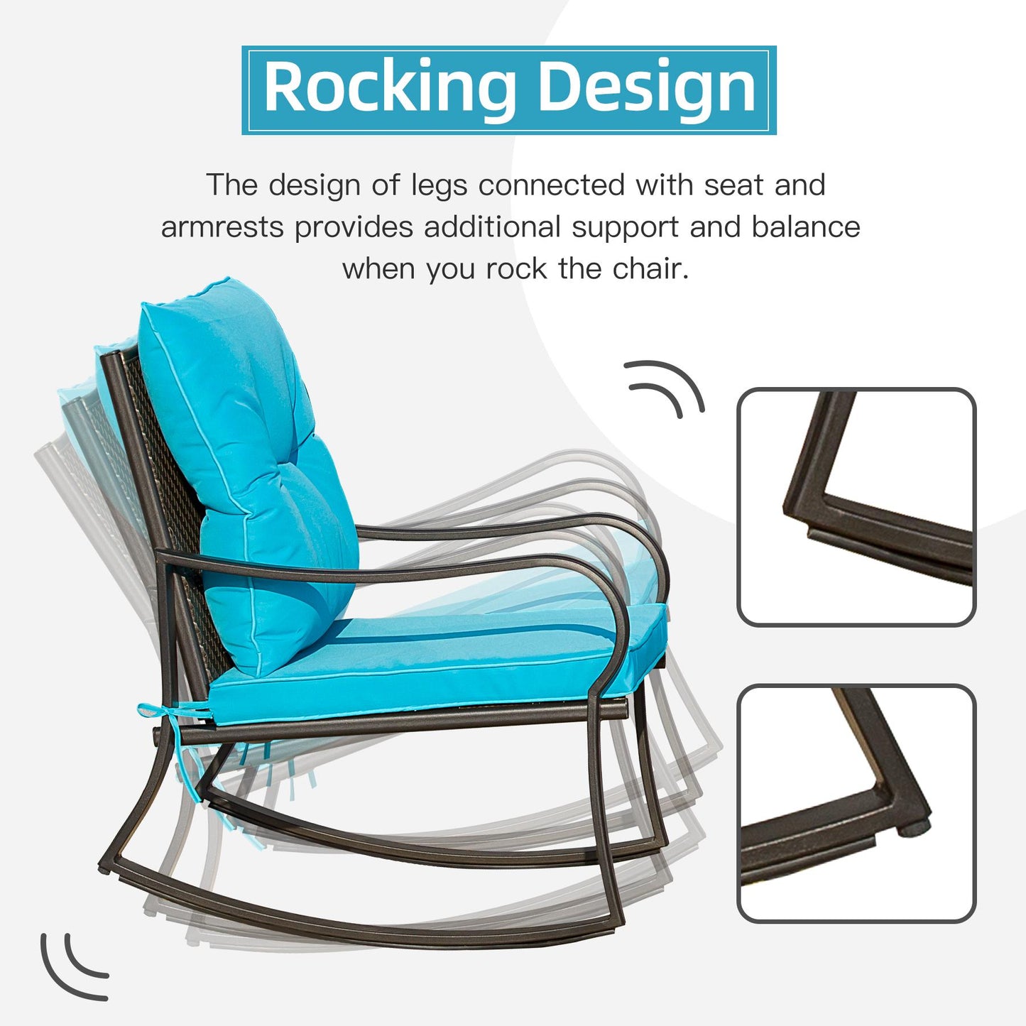 3 Piece Rocking Chair Patio Bistro Set Balcony Chairs with Table