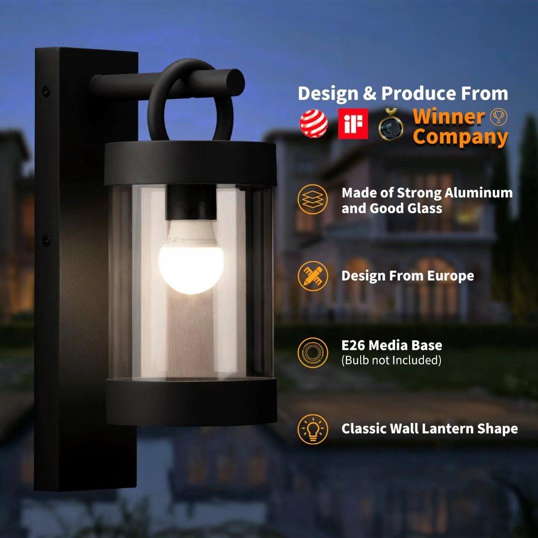 Wall Lights Outdoor Lantern with Dusk to Dawn Sensor E26 Bulb