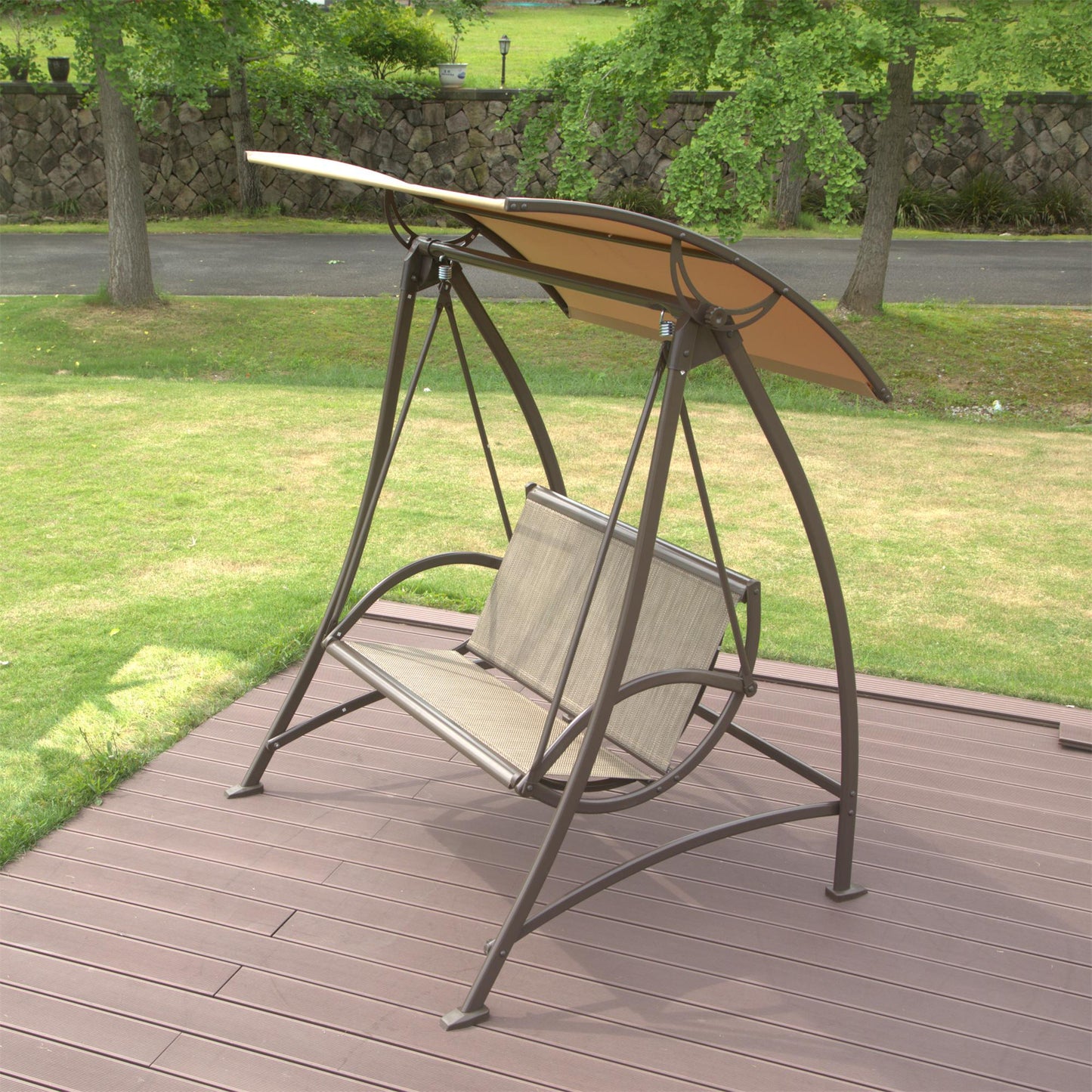 Outdoor Porch Swing with Adjustable Canopy and Durable Steel Frame