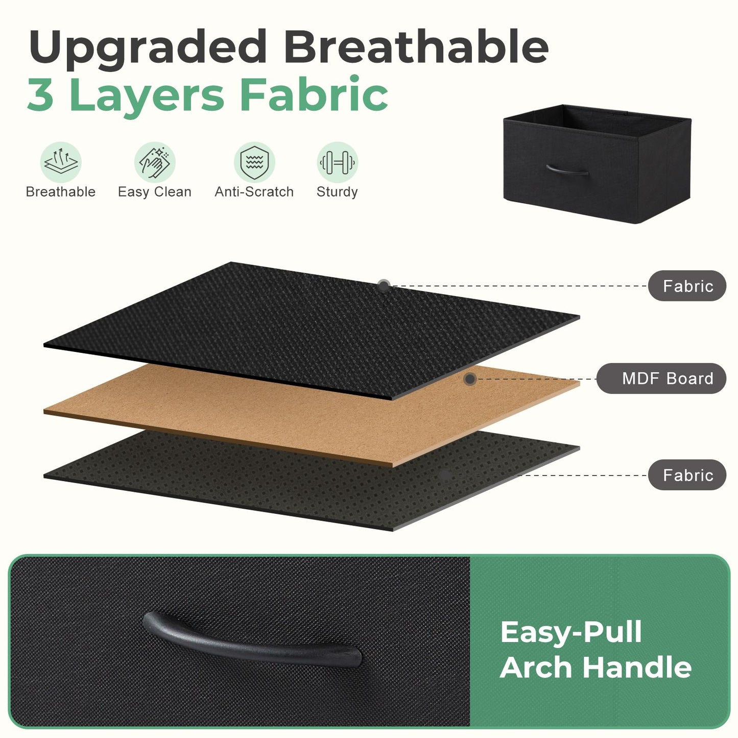 Fabric Dresser with 2 Drawers, Nightstands with Adjustable Feet