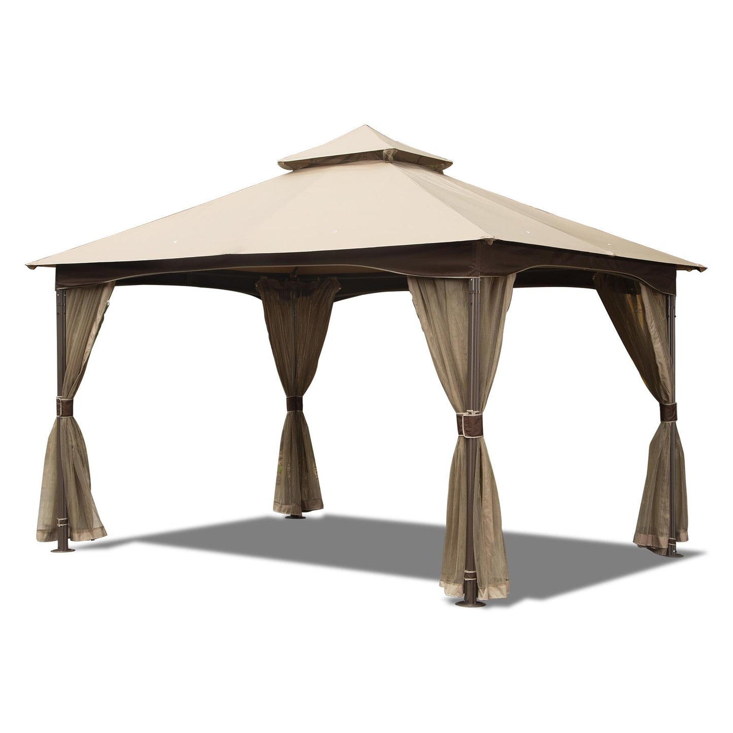 10x13ft Gazebo with Mosquito Netting,Waterproof Double-Roof Canopy