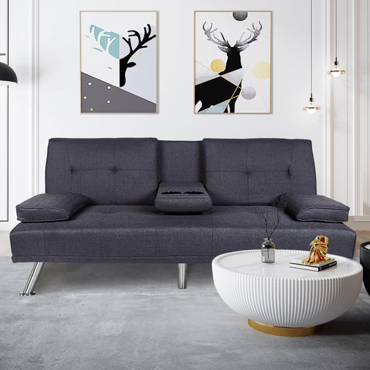 FUTON SOFA BED SLEEPER LIGHT GREY FABRIC