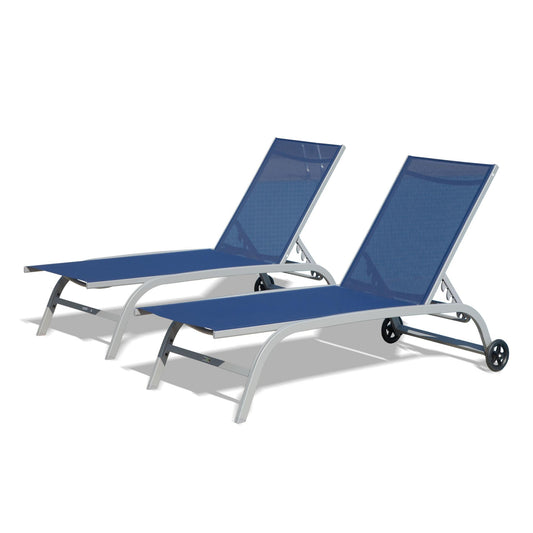 2 Lounge Chairs for Outside with Wheels, Outdoor Lounge Chairs with 5 Adjustable Position