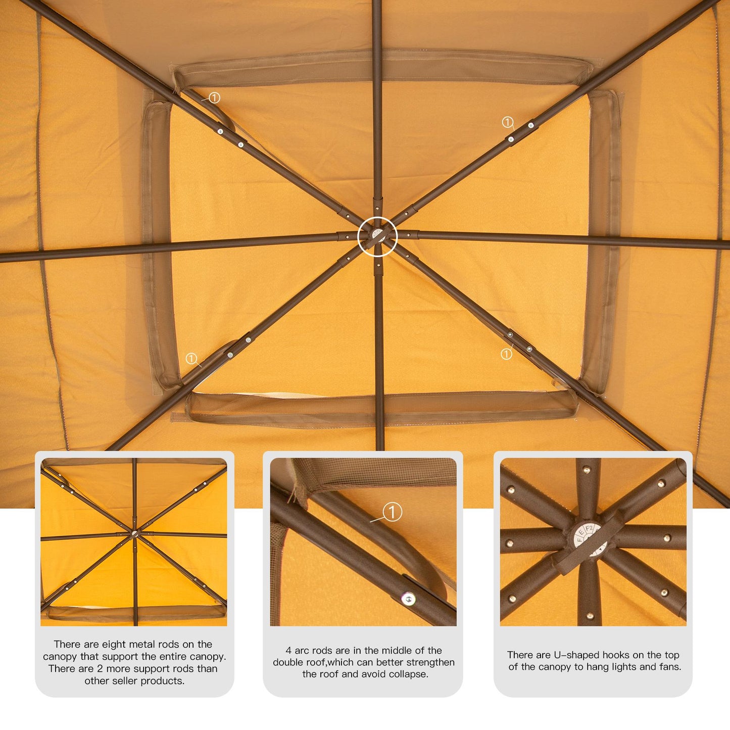 10x13ft Gazebo with Mosquito Netting,Waterproof Double-Roof Canopy