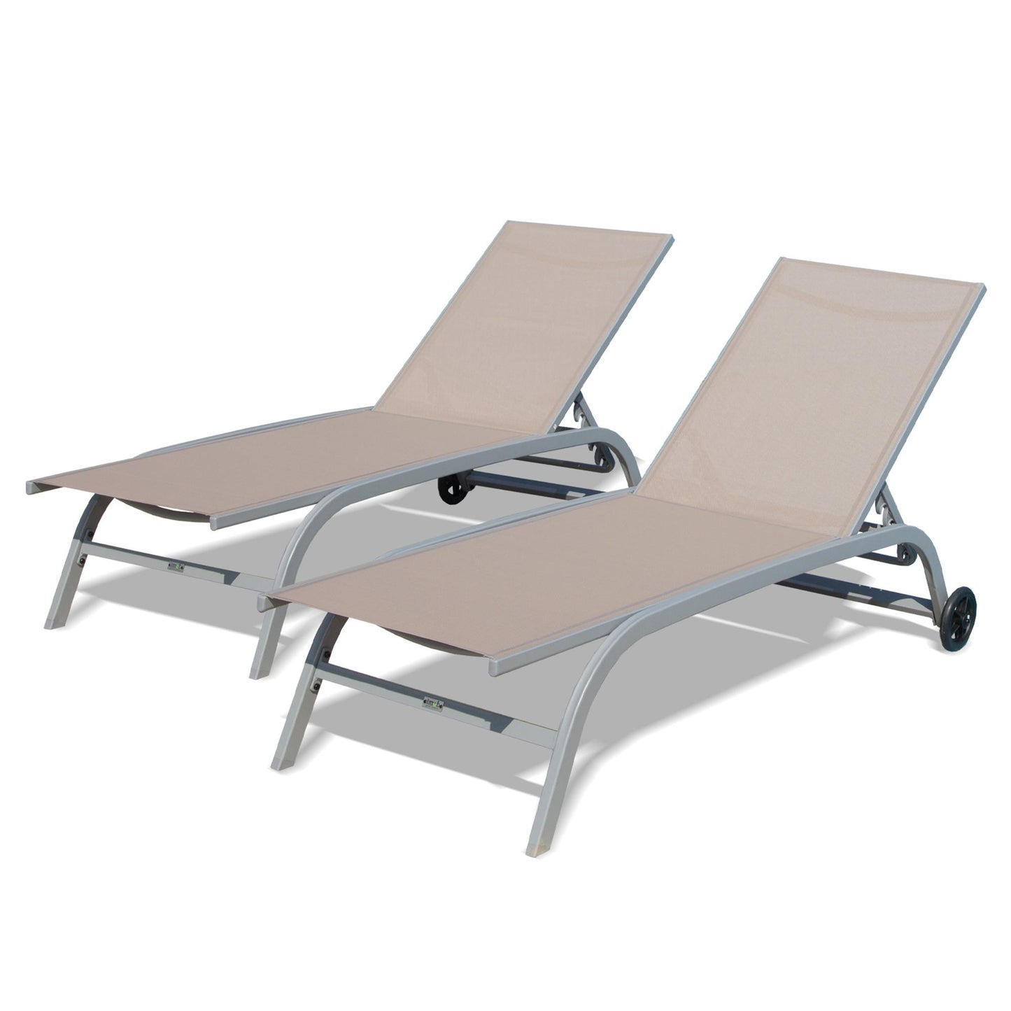 2 Lounge Chairs for Outside with Wheels, Outdoor Lounge Chairs with 5 Adjustable Position