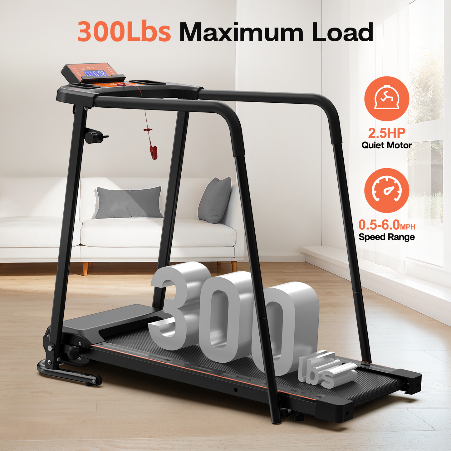 Walking Treadmills for Home, Extended Handrails for Recovery Fitness