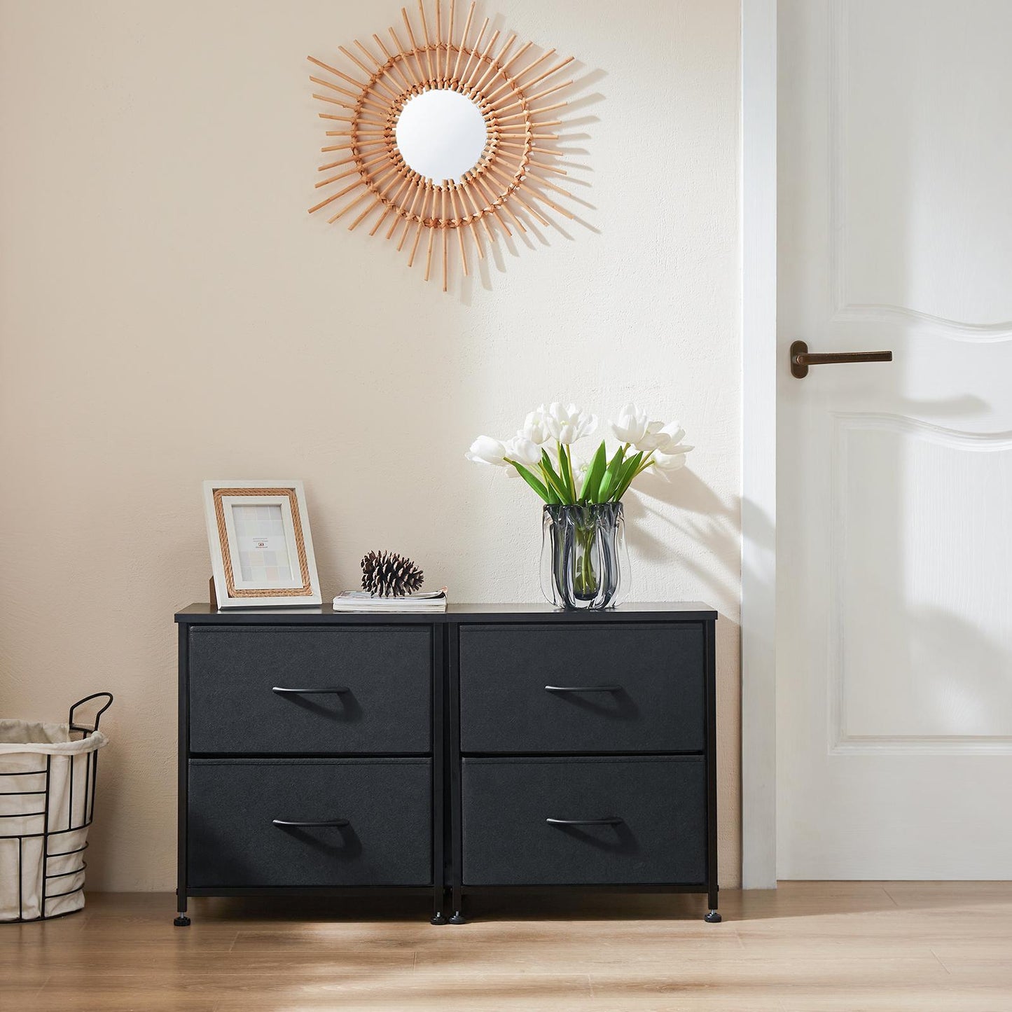 Fabric Dresser with 2 Drawers, Nightstands with Adjustable Feet