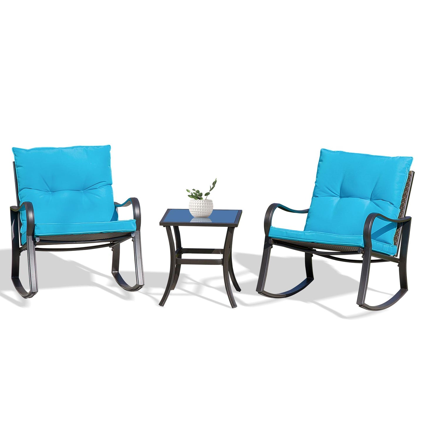 3 Piece Rocking Chair Patio Bistro Set Balcony Chairs with Table