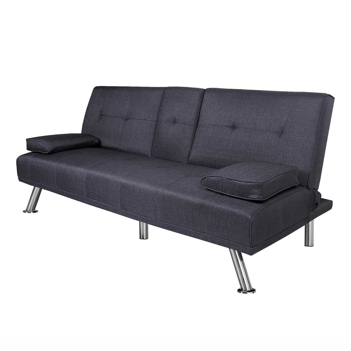 FUTON SOFA BED SLEEPER LIGHT GREY FABRIC