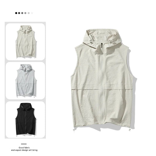 American Workwear Sleeveless Vest Jacket for Men 2025 Summer New Outdoor Fashion Hooded Sports Casual Vest