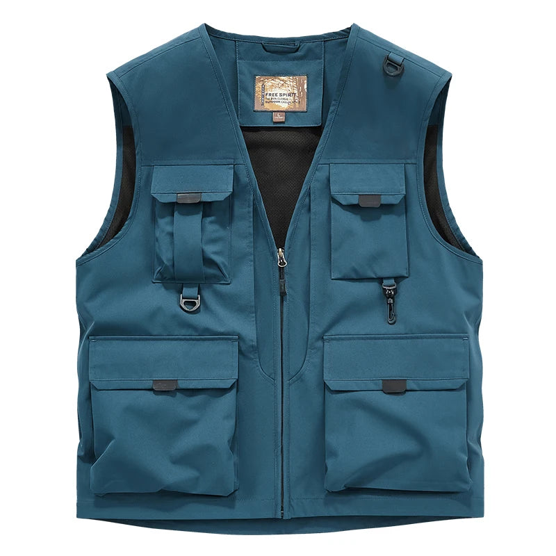Men's Vest Spring Autumn Multi-Pocket Outdoor Workwear Photography Sports Mid-aged And Elderly Casual Shoulder Jacket