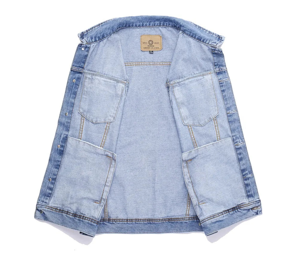 Mens Cargo Denim Vest Multi Pockets Sleeveless Jacket Fashion Washed Jeans Waistcoats Male Waistcoats Vests Sleeveless Jackets