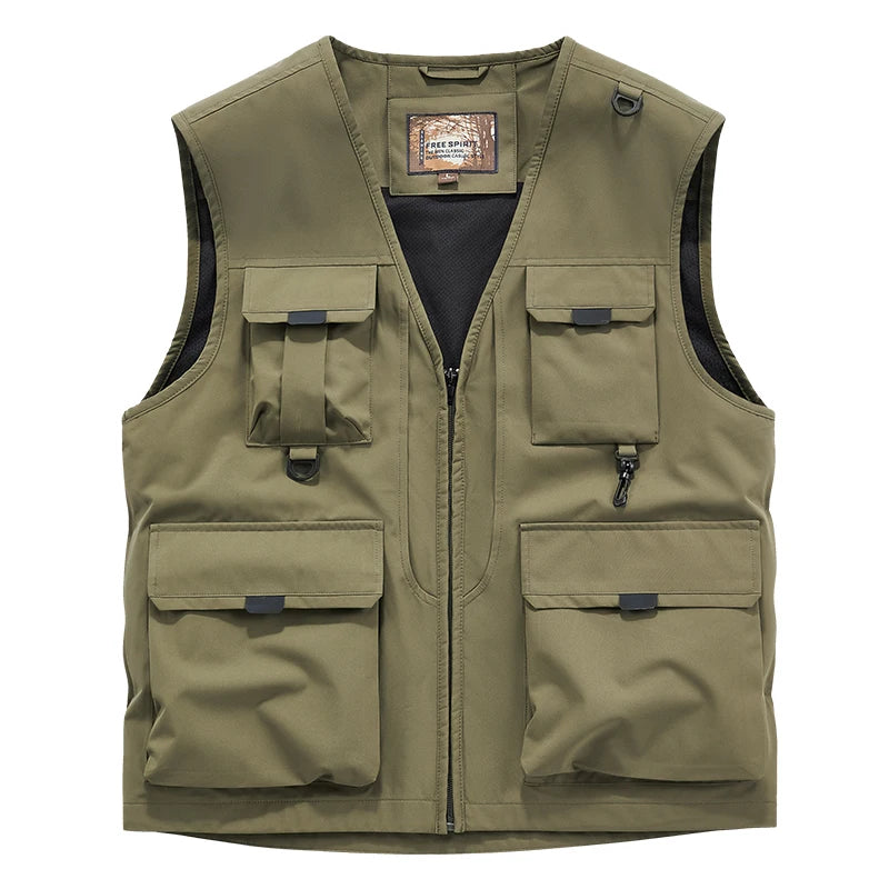 Men's Vest Spring Autumn Multi-Pocket Outdoor Workwear Photography Sports Mid-aged And Elderly Casual Shoulder Jacket