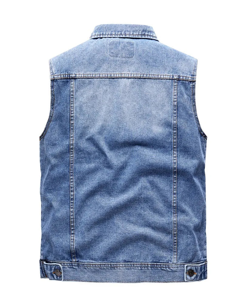 Mens Cargo Denim Vest Multi Pockets Sleeveless Jacket Fashion Washed Jeans Waistcoats Male Waistcoats Vests Sleeveless Jackets