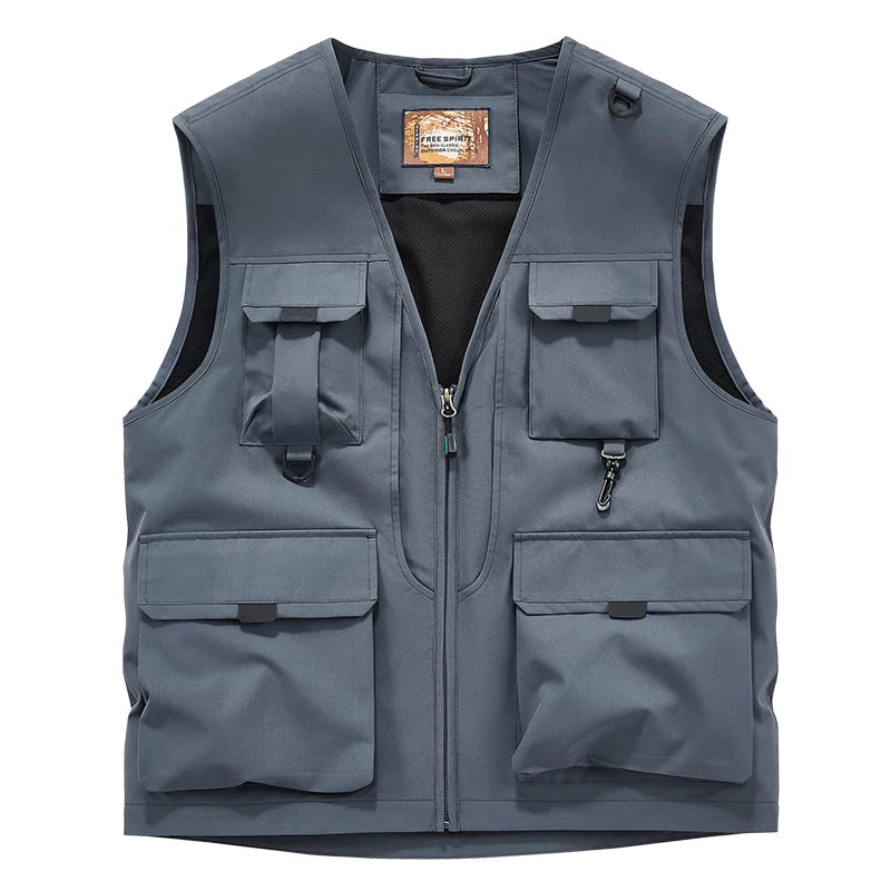 Men's Vest Spring Autumn Multi-Pocket Outdoor Workwear Photography Sports Mid-aged And Elderly Casual Shoulder Jacket