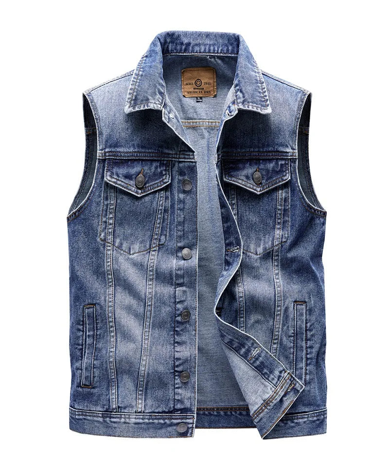 Mens Cargo Denim Vest Multi Pockets Sleeveless Jacket Fashion Washed Jeans Waistcoats Male Waistcoats Vests Sleeveless Jackets