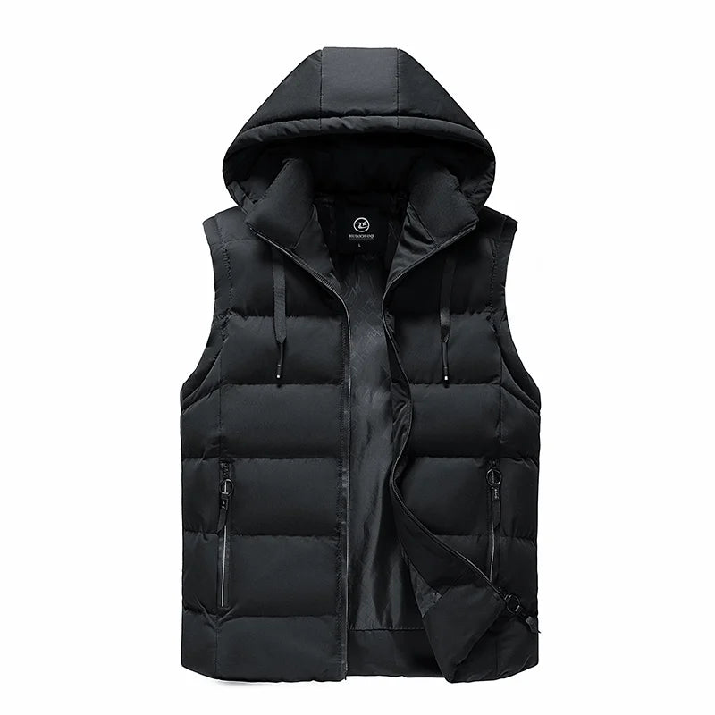 Men Vest Jacket Fall Winter Sleeveless Outdoor Casual Solid Warm Male Detachable Hooded Fleece Waterproof Fashion Waistcoat Coat