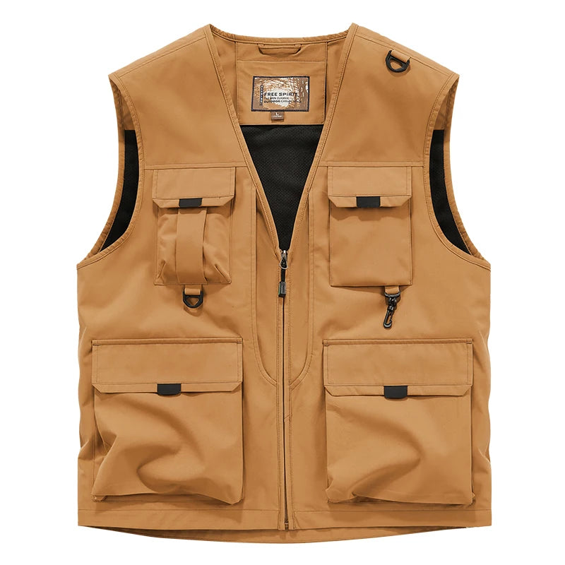 Men's Vest Spring Autumn Multi-Pocket Outdoor Workwear Photography Sports Mid-aged And Elderly Casual Shoulder Jacket