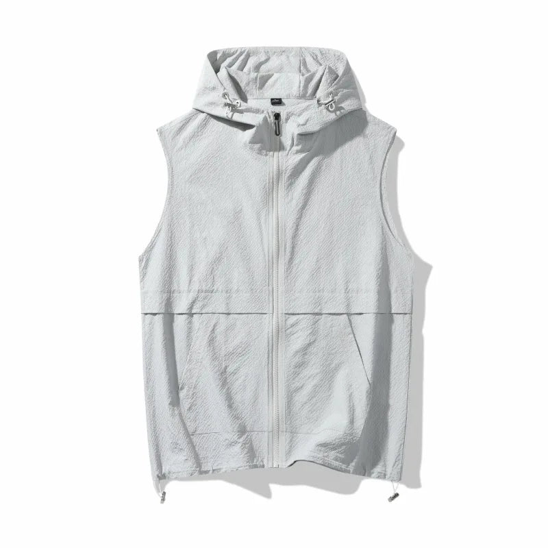 American Workwear Sleeveless Vest Jacket for Men 2025 Summer New Outdoor Fashion Hooded Sports Casual Vest