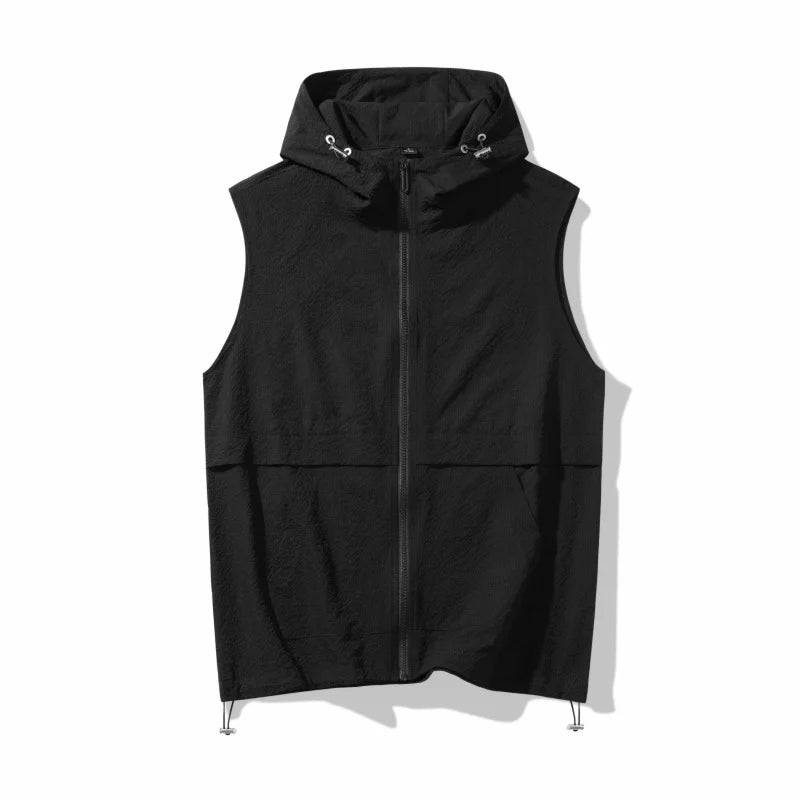 American Workwear Sleeveless Vest Jacket for Men 2025 Summer New Outdoor Fashion Hooded Sports Casual Vest