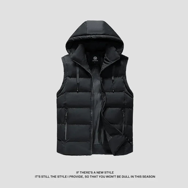 Men Vest Jacket Fall Winter Sleeveless Outdoor Casual Solid Warm Male Detachable Hooded Fleece Waterproof Fashion Waistcoat Coat