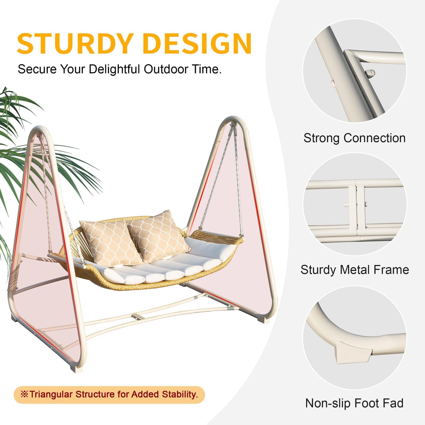 2-Seat Hanging Swing Chair with Thickened Cushions and Pillow