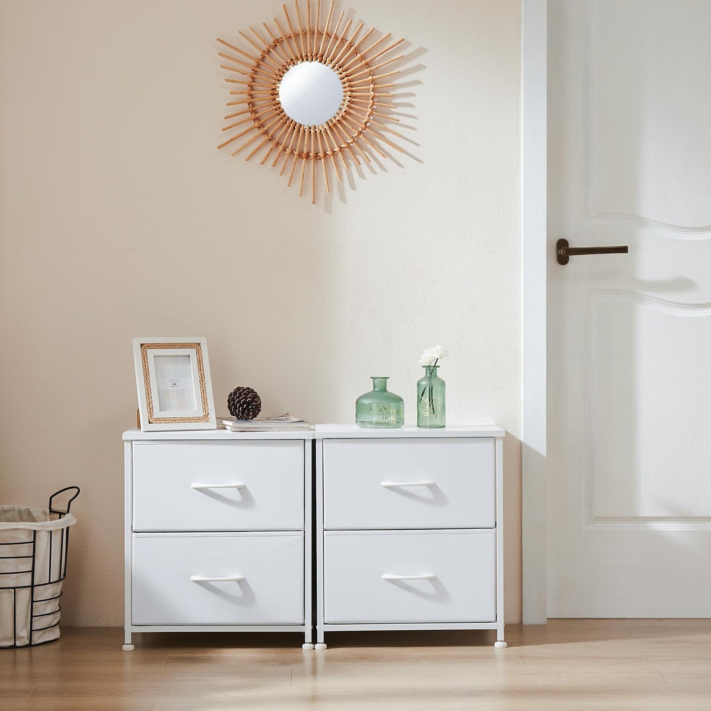 Fabric Dresser with 2 Drawers, Nightstands with Adjustable Feet