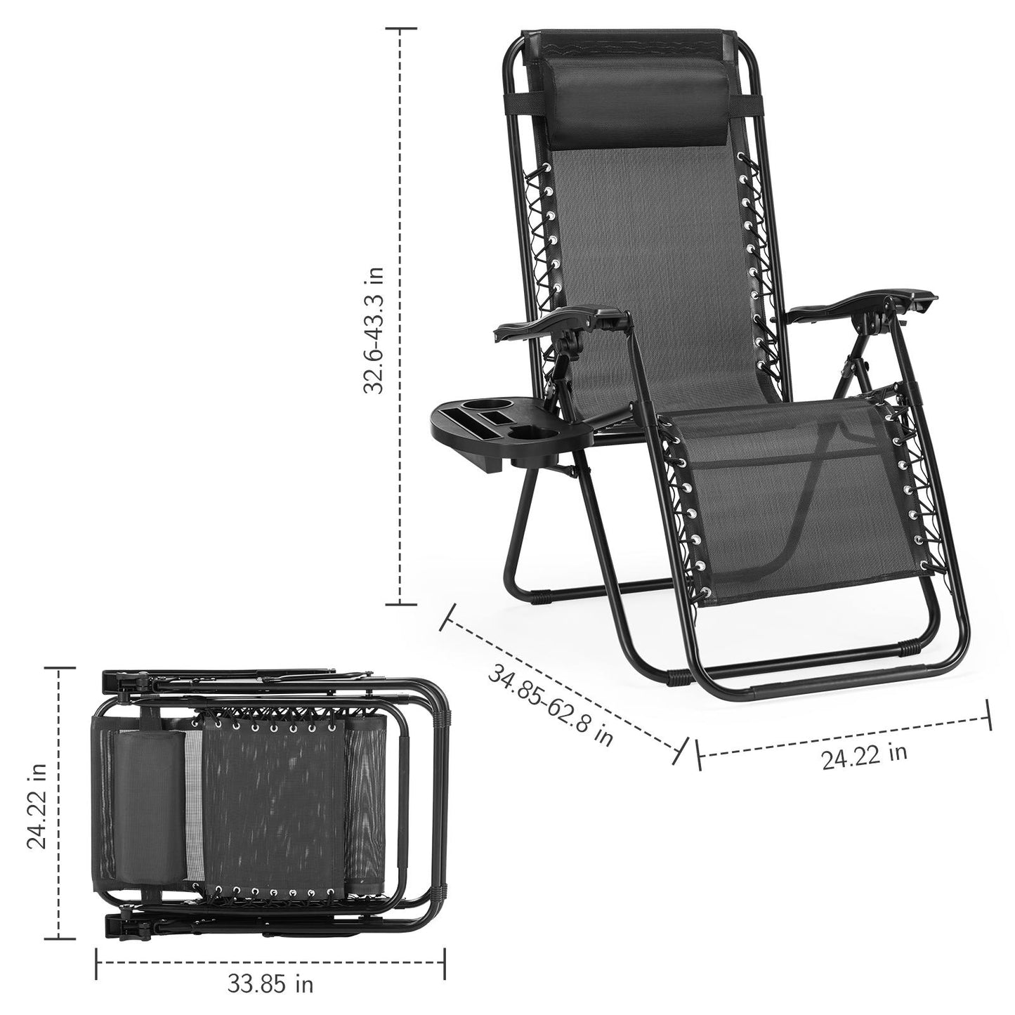 Set of 2 Zero Gravity Lounge Chairs, Outdoor Patio Folding Recliners