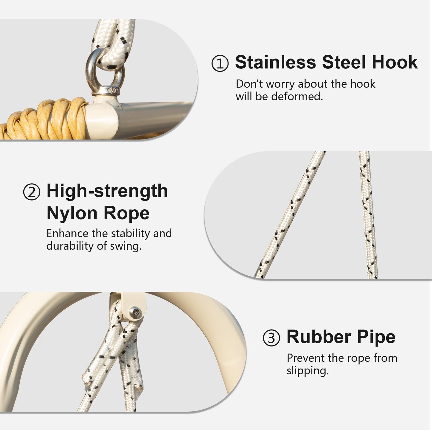 2-Seat Hanging Swing Chair with Thickened Cushions and Pillow