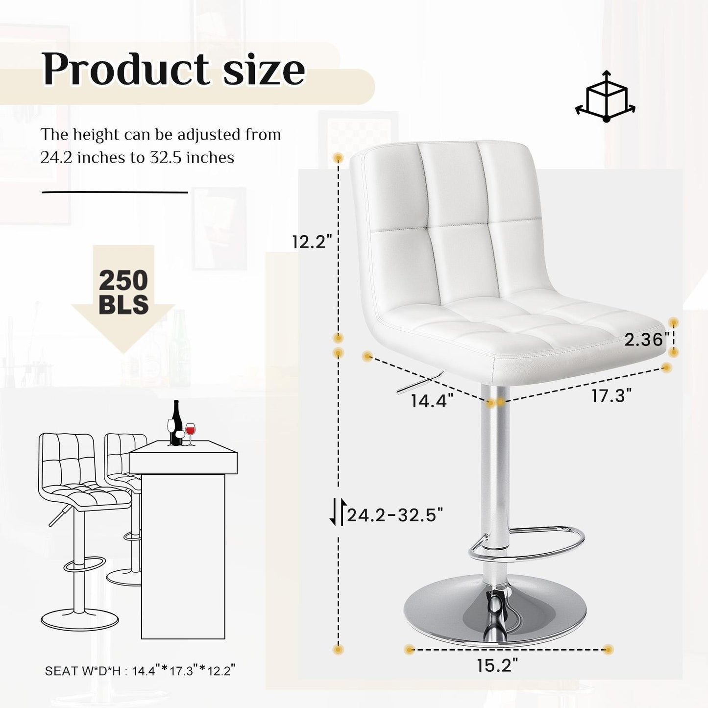 Bar Stools Set of 2, Counter Height Barstools.