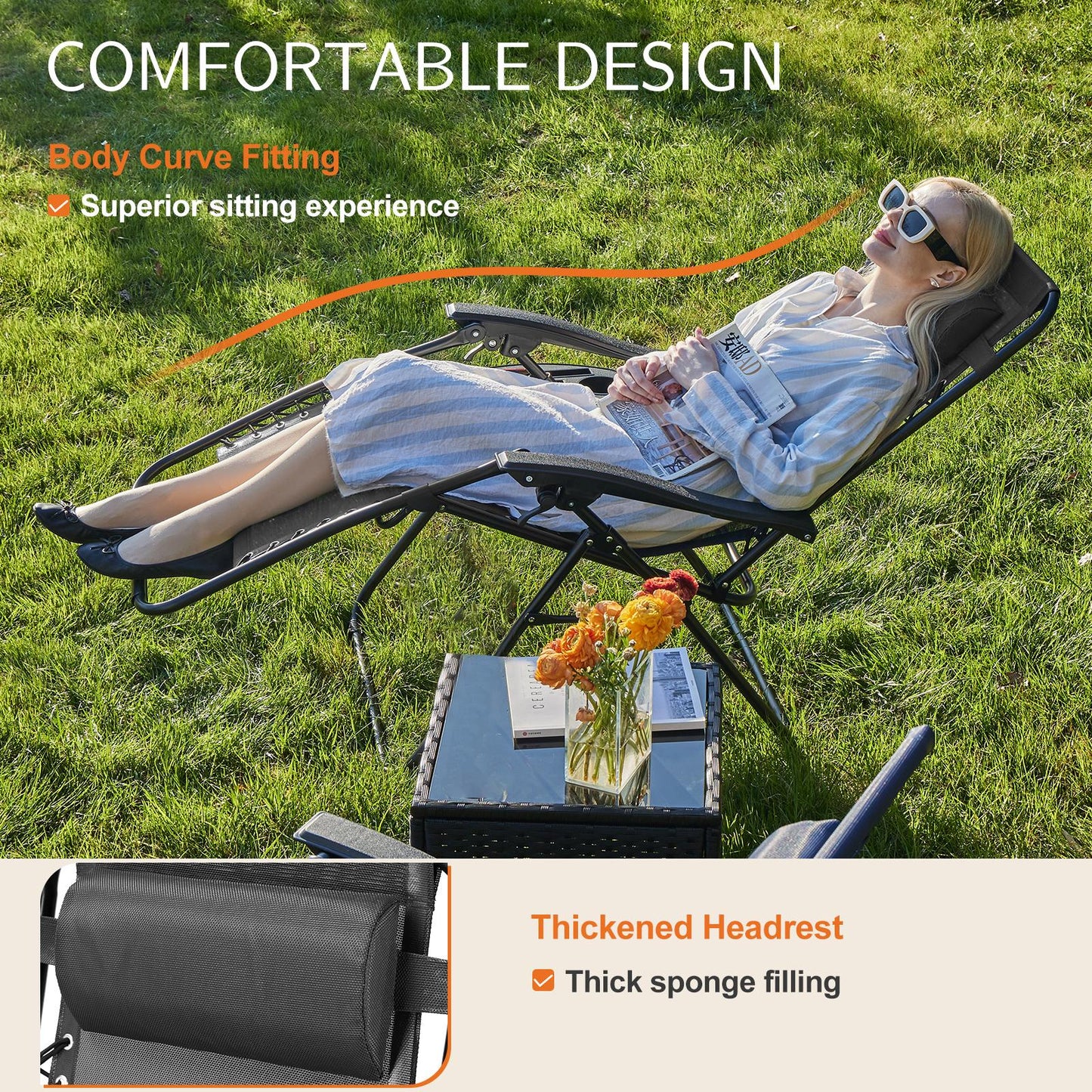 Set of 2 Zero Gravity Lounge Chairs, Outdoor Patio Folding Recliners
