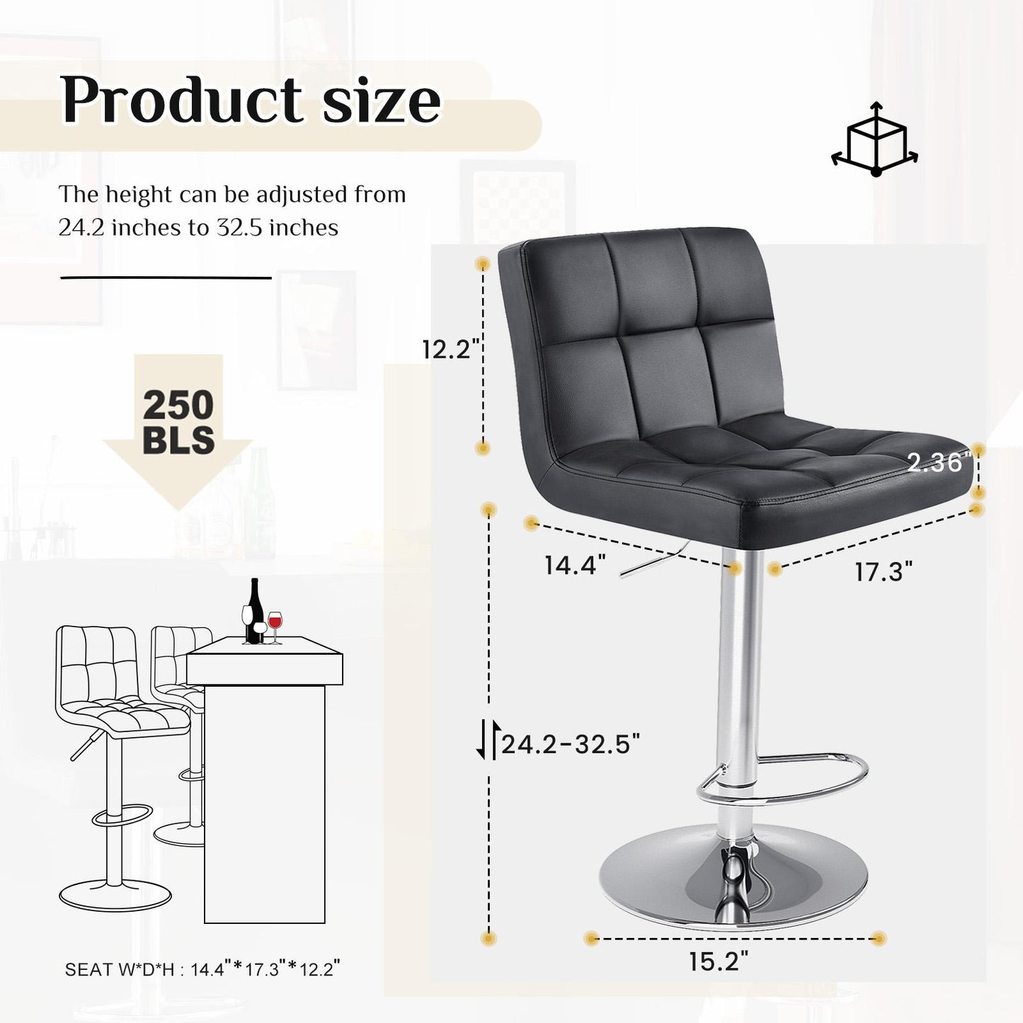 Bar Stools Set of 2, Counter Height Barstools.